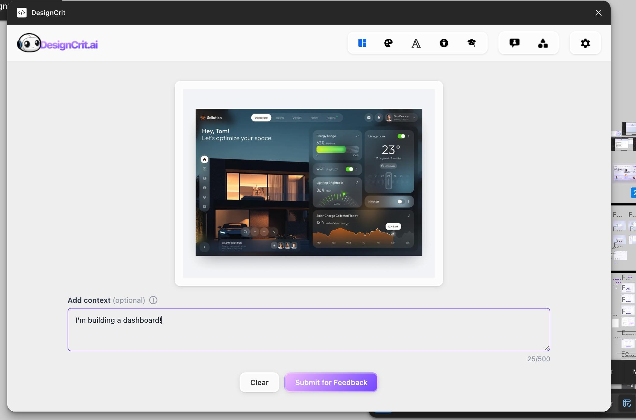 DesignCrit context input with design preview
