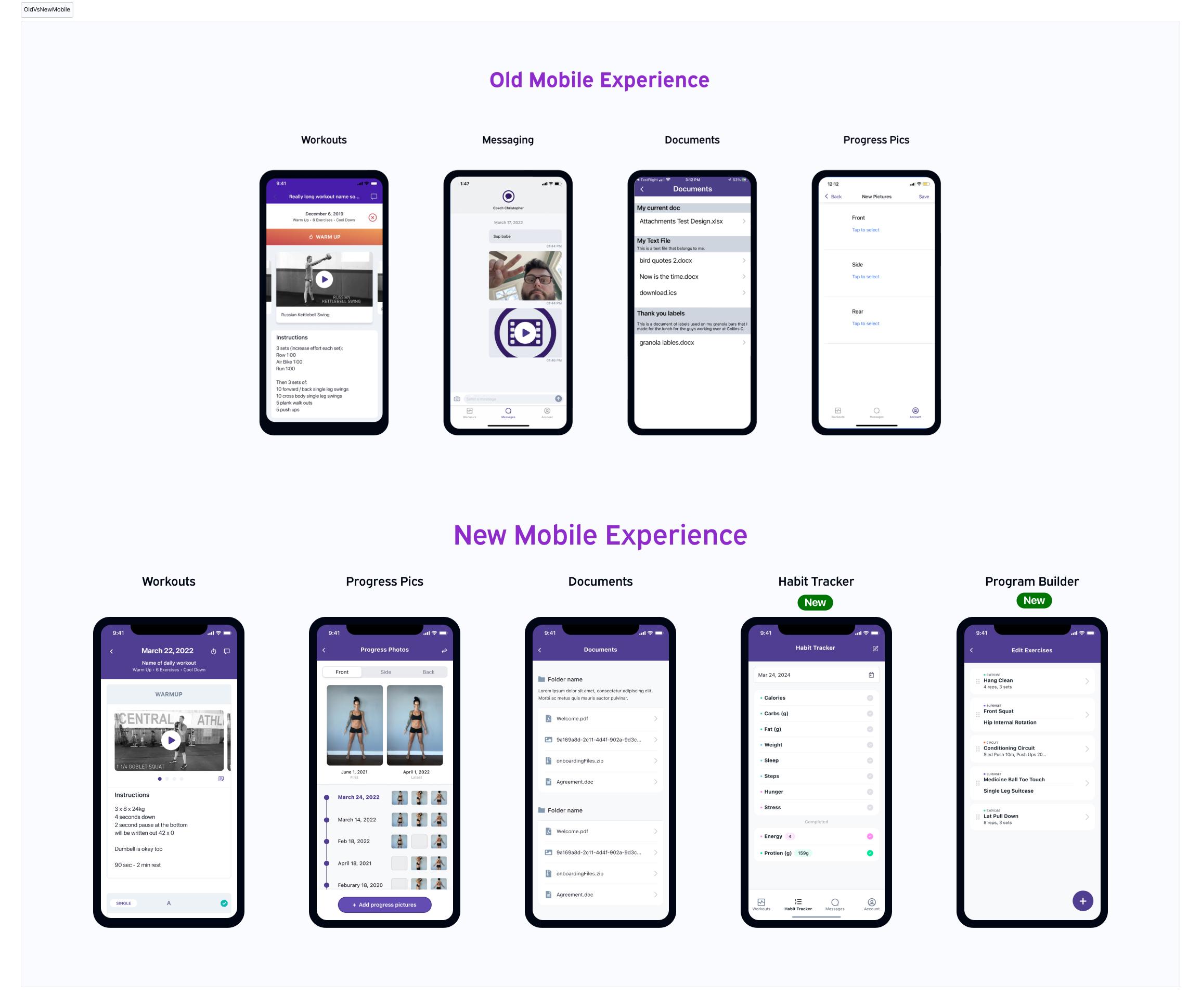Before & After screenshots of mobile TrueCoach